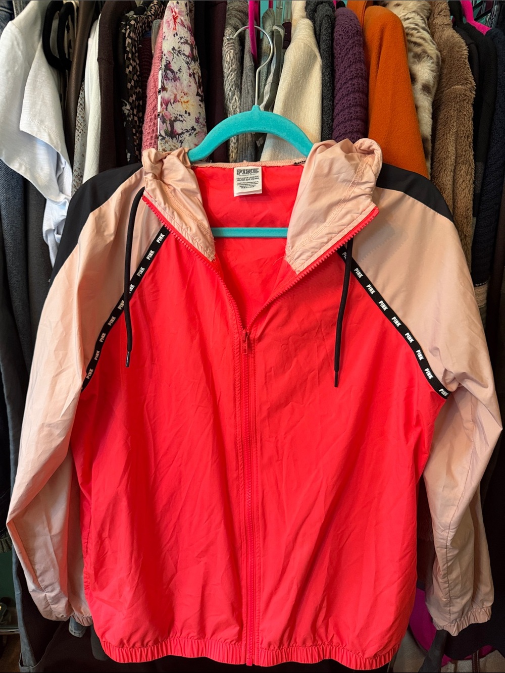 PINK Victoria's Secret Red & Light Pink Colorblock Bomber Windbreaker